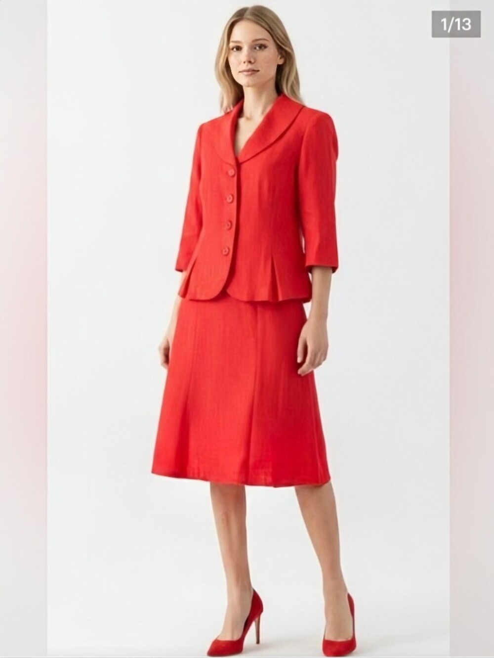 NWOT! CATO! PERSIMMON RED/ORANGE TEXTURED WEAVE SKIRT, JACKET SUIT! SZ 16W